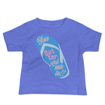 blue baby t-shirt with you better calmate chancleta graphic on the front