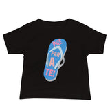 prepárate on a chancleta on a black baby t-shirt